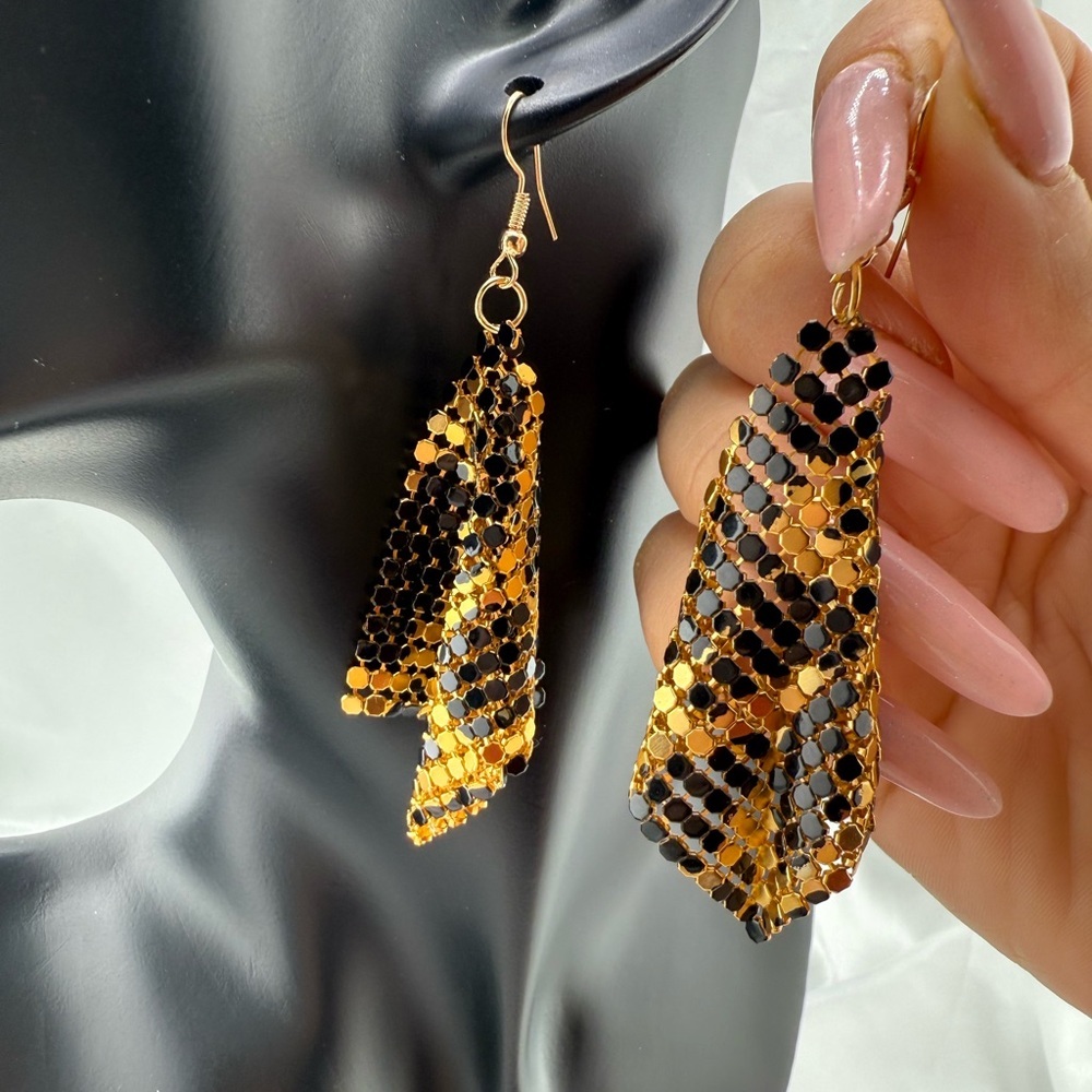 Tiger print unique Gold and Black Mesh Earrings